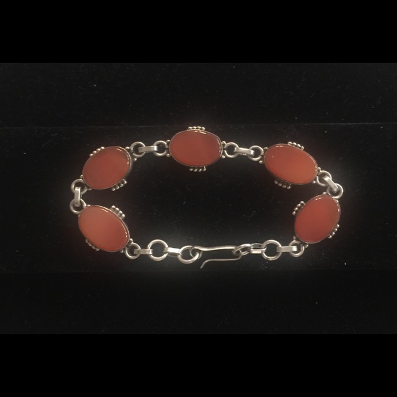 Vintage Sterling Carnelian Link Bracelet